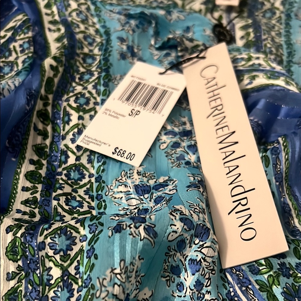 Catherine Malandrino Blue and White Ruffled V-Neck Blouse NWT retail $68 - Picture 4 of 7